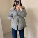 Faux Mink Fur Lace-Up Belted Puffer Jacket