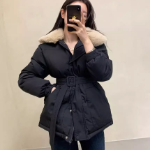 Faux Mink Fur Lace-Up Belted Puffer Jacket