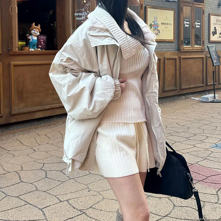 Oversized High Neck Quilted Coat