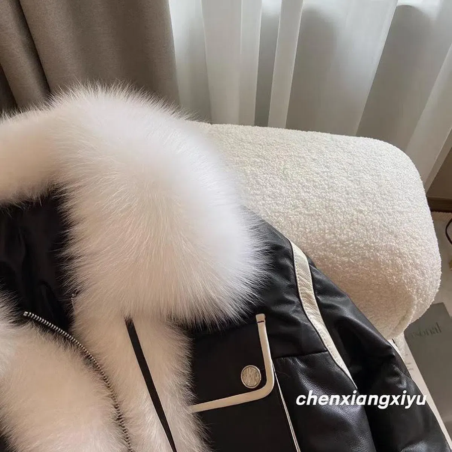 Black Cotton Mink Fur Short Down Jacket