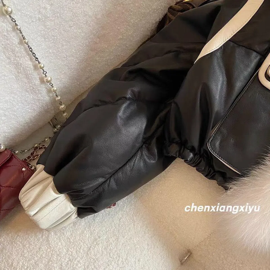 Black Cotton Mink Fur Short Down Jacket