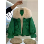 Green Loose Mink Fur Cotton Down Jacket