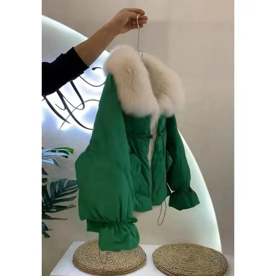 Green Loose Mink Fur Cotton Down Jacket