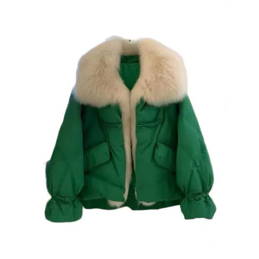 Green Loose Mink Fur Cotton Down Jacket
