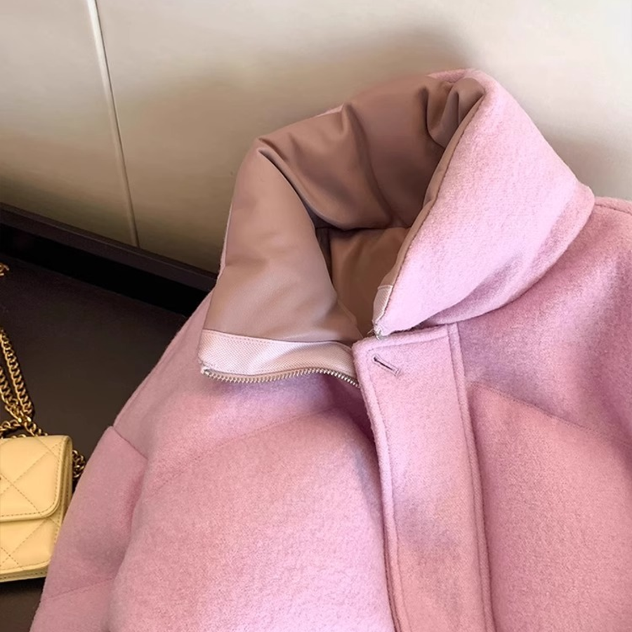 Pink Purple Stand Collar Quilted Cotton Down Jacket