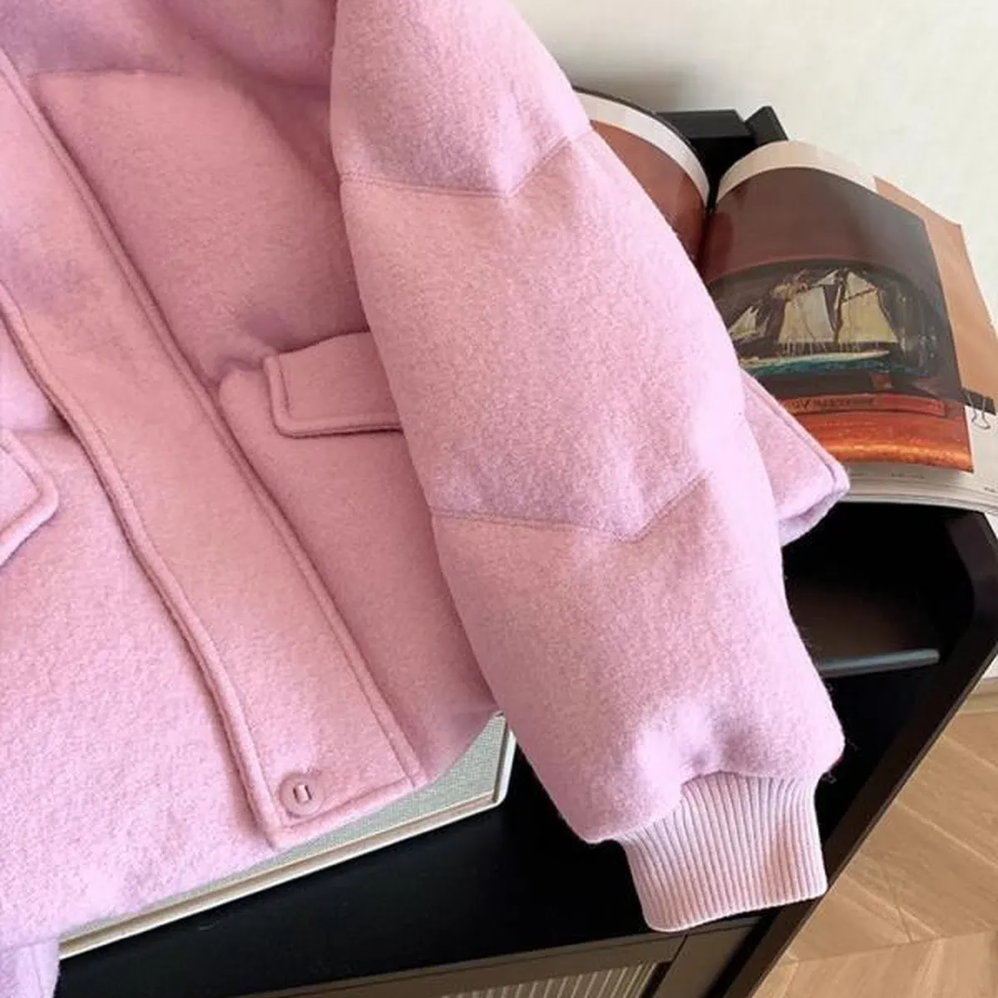 Pink Purple Stand Collar Quilted Cotton Down Jacket