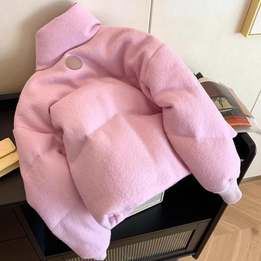 Pink Purple Stand Collar Quilted Cotton Down Jacket