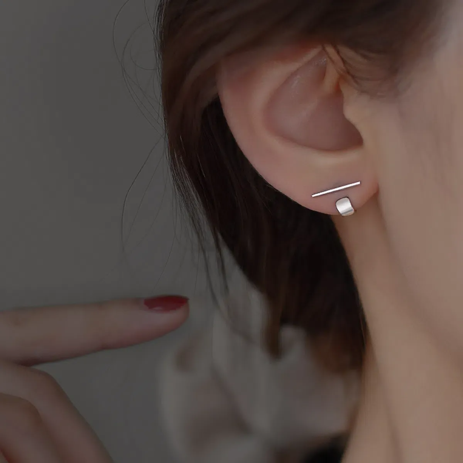 Серебристые серьги с изогнутыми подвесами 2-в-1