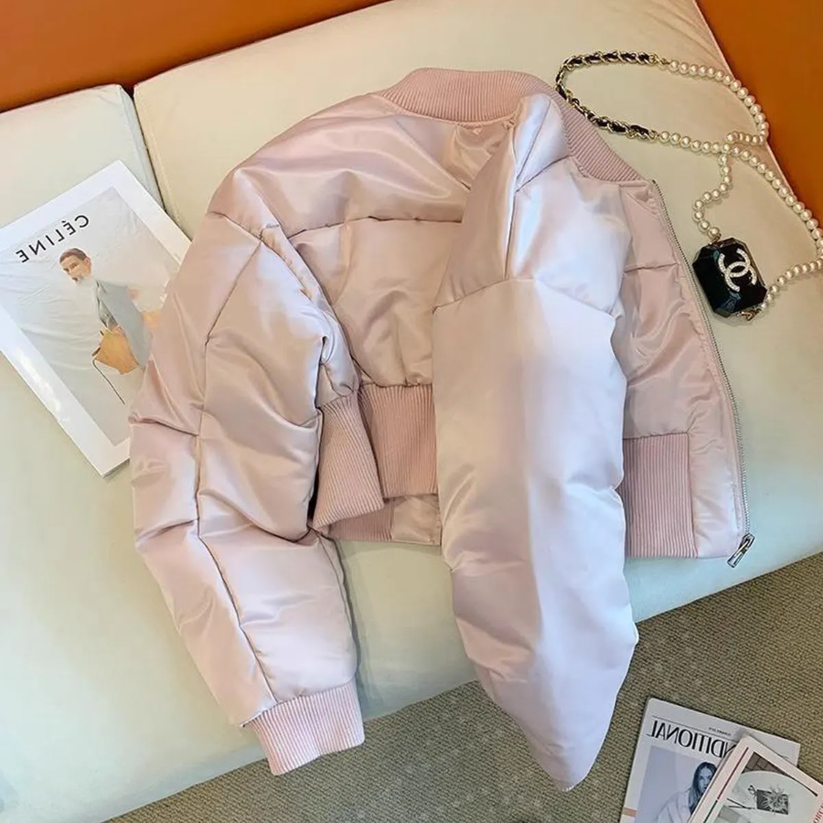 European Pink Stand Collar Cotton Casual Quilted Down Jacket