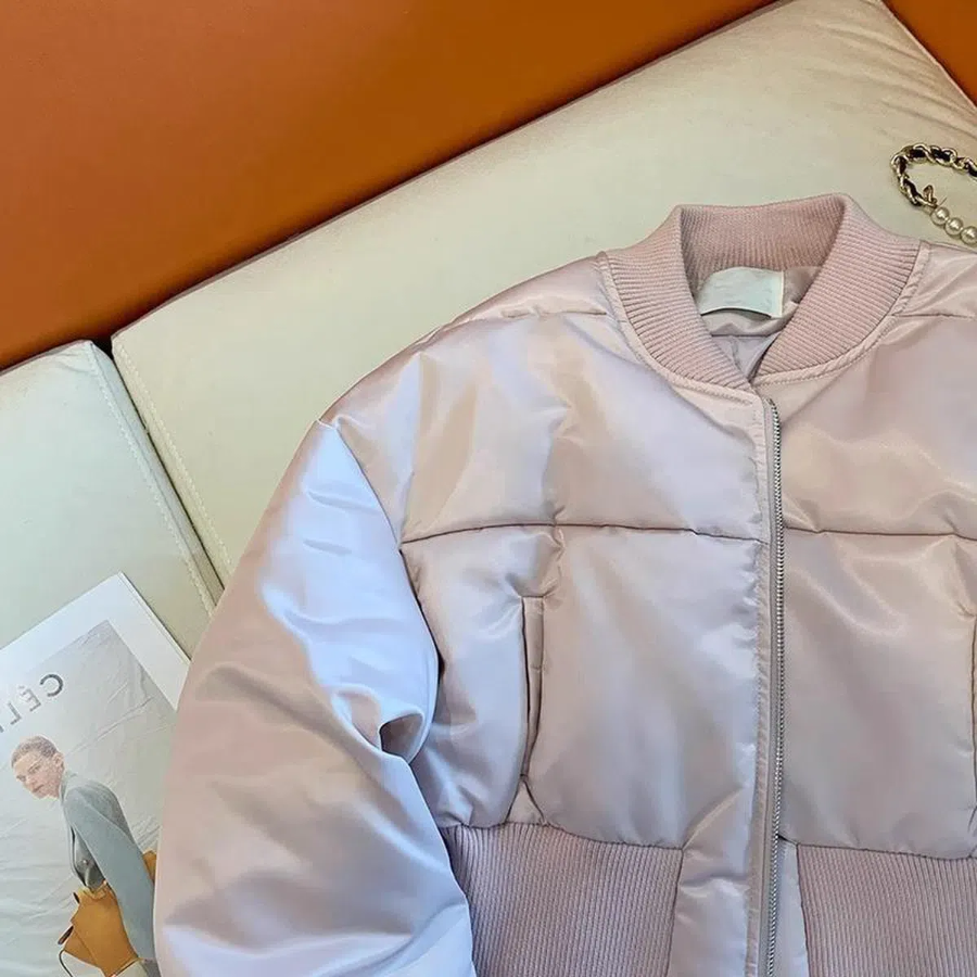 European Pink Stand Collar Cotton Casual Quilted Down Jacket