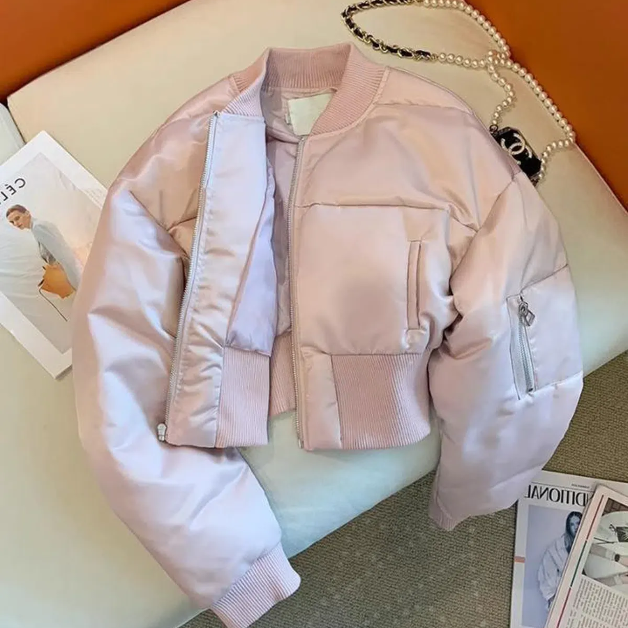 European Pink Stand Collar Cotton Casual Quilted Down Jacket