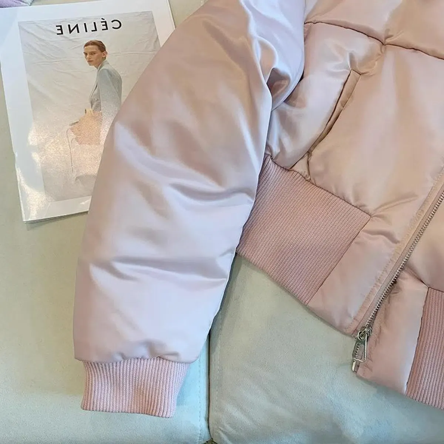 European Pink Stand Collar Cotton Casual Quilted Down Jacket