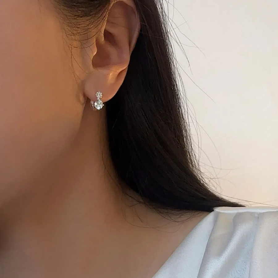 Мини-серьги-кольца с двойными кубиками из серебра 925 пробы