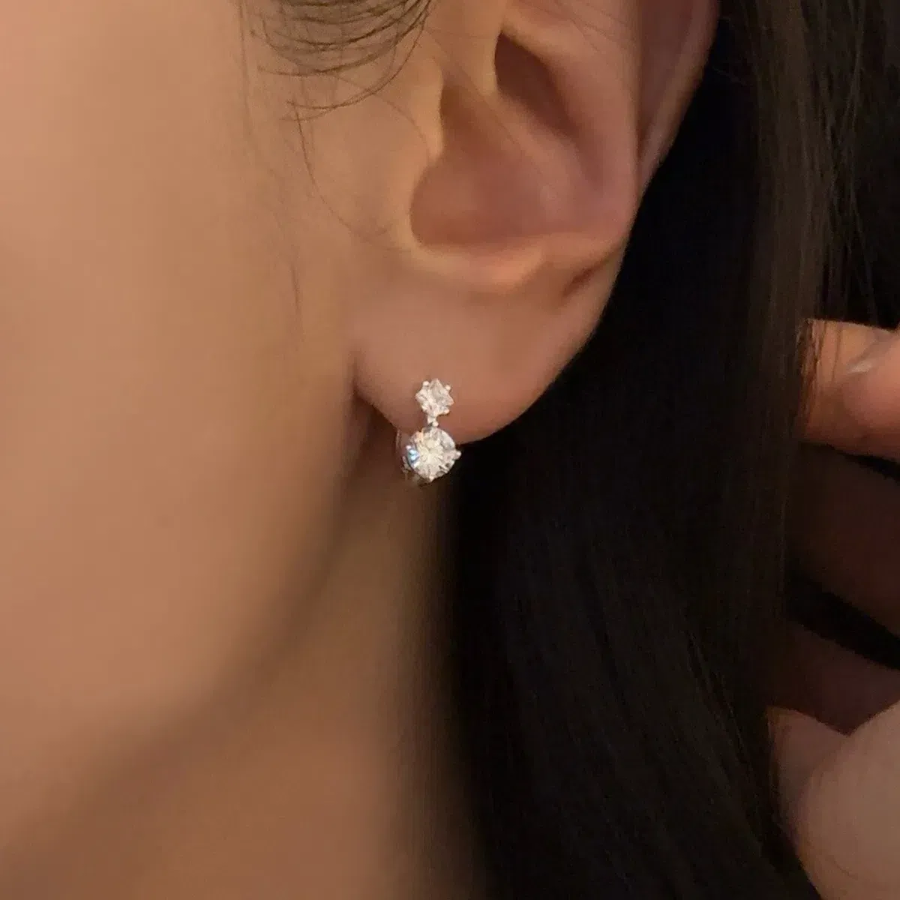 Мини-серьги-кольца с двойными кубиками из серебра 925 пробы