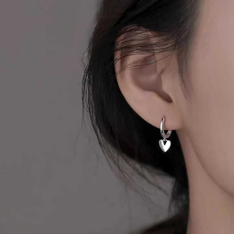 Серьги-кольца с подвесками в форме сердца и замком one-touch