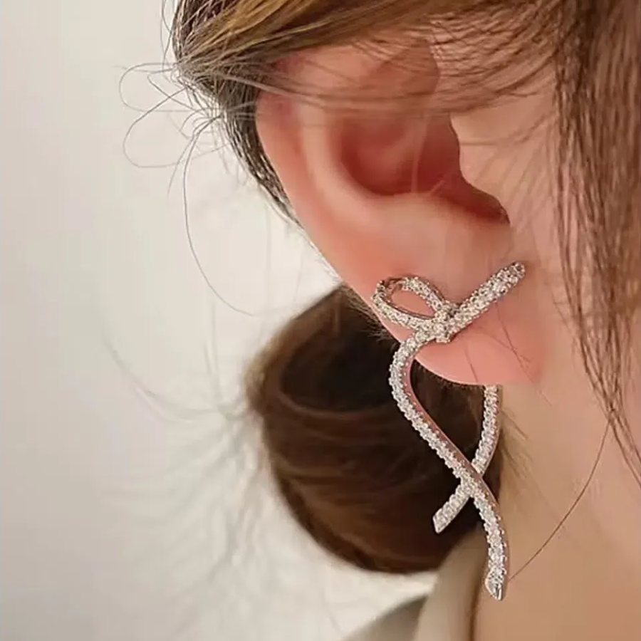 Серьги-капли с кристаллом и бантом