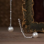 Длинные серьги-капли с жемчугом и кубическим цирконием
