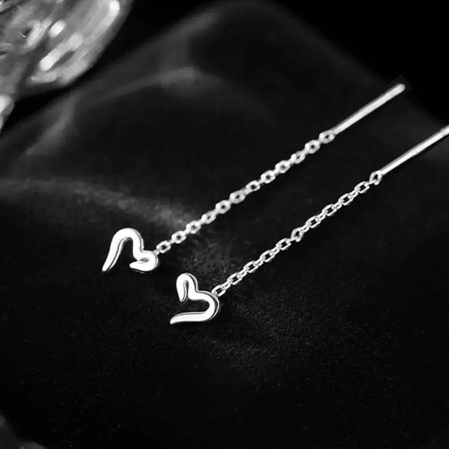 Серебряные серьги-капли с открытым сердцем