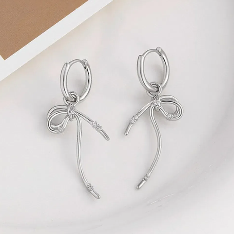 Серьги-кольца с бантиком на замке «один касание»