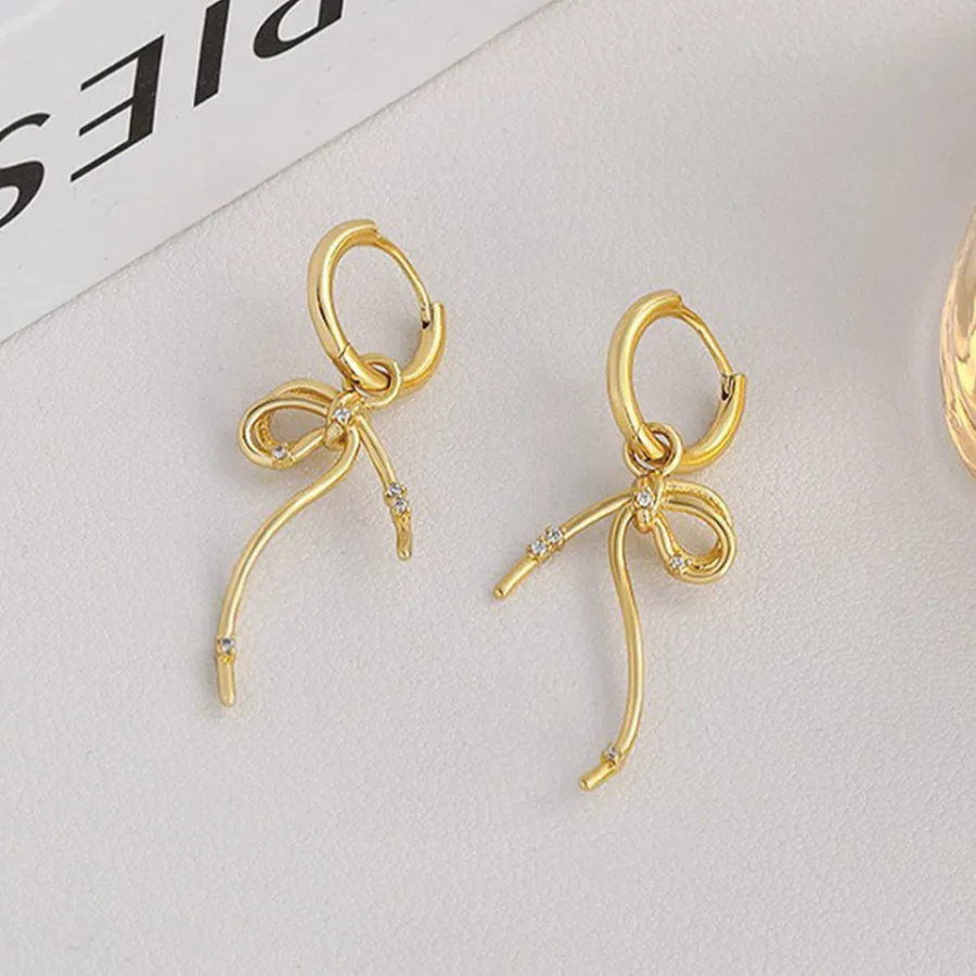 Серьги-кольца с бантиком на замке «один касание»