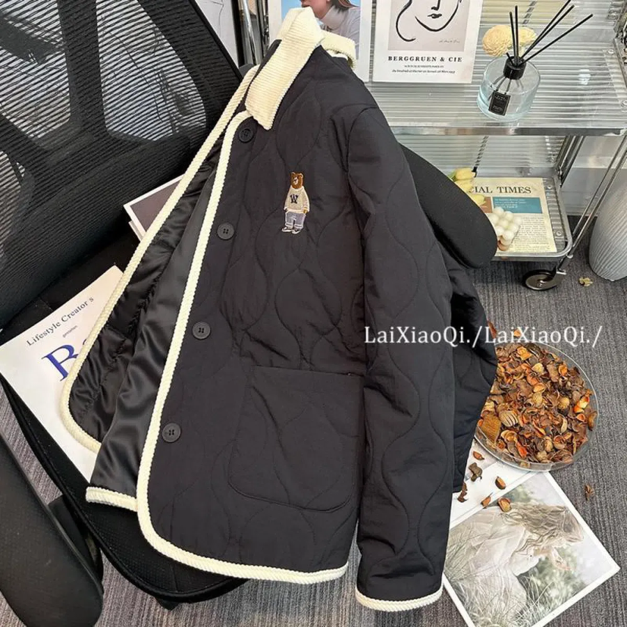 Bear Embroidery Quilted Jacket
