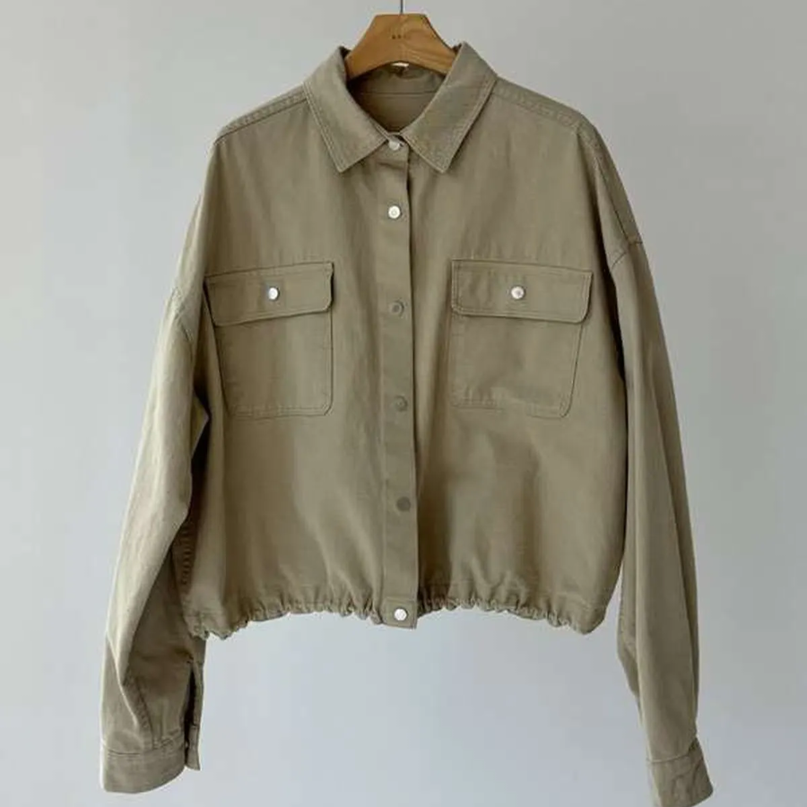 Cotton Shirring Short Work Jacket
