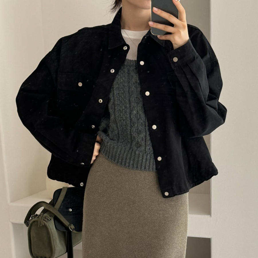 Cotton Shirring Short Work Jacket