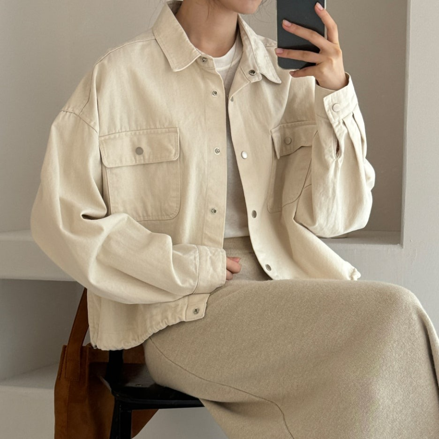 Cotton Shirring Short Work Jacket