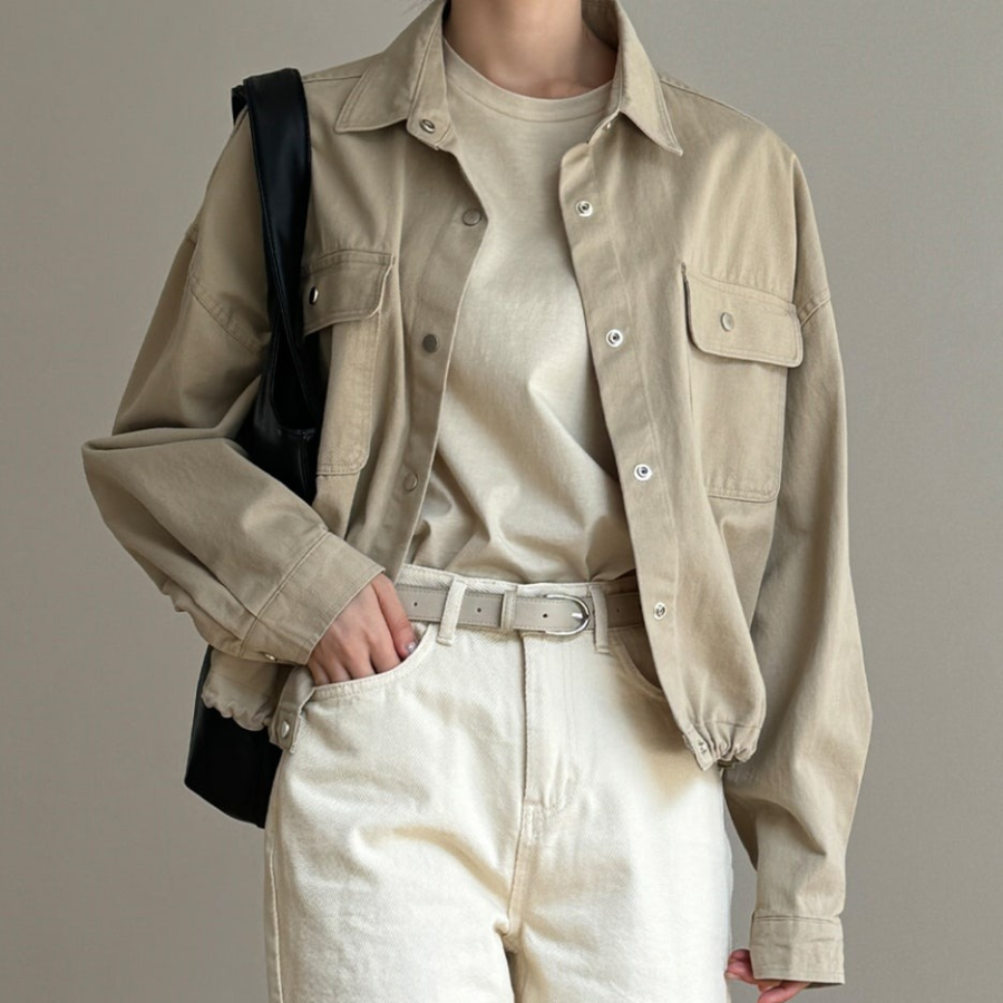 Cotton Shirring Short Work Jacket