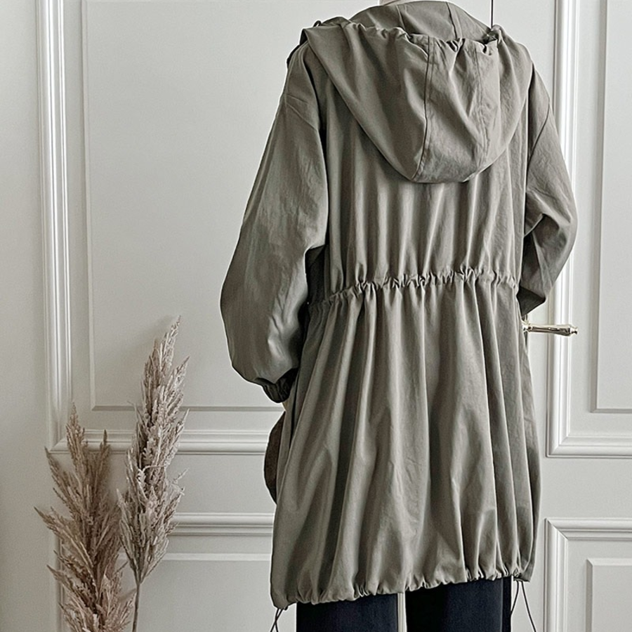 Long Fall Hooded Zip-Up Windbreaker