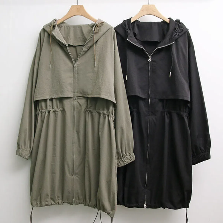 Long Fall Hooded Zip-Up Windbreaker