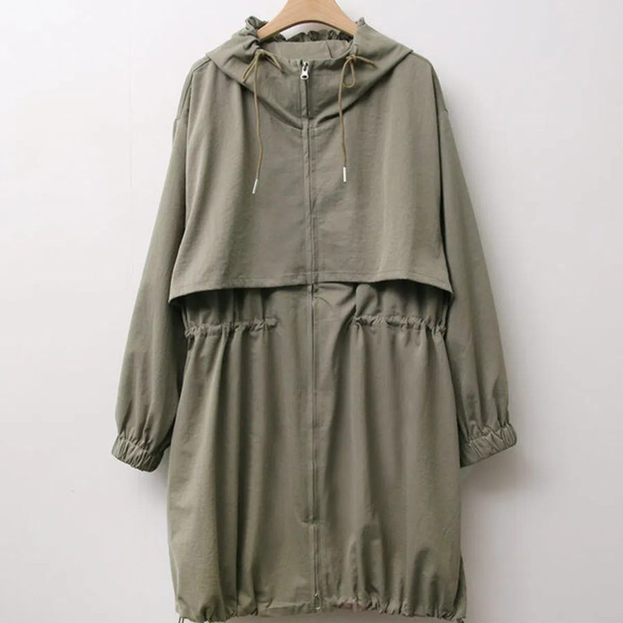 Long Fall Hooded Zip-Up Windbreaker