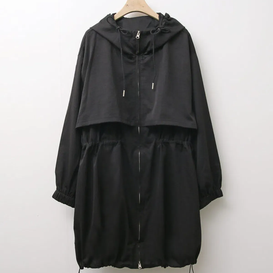 Long Fall Hooded Zip-Up Windbreaker
