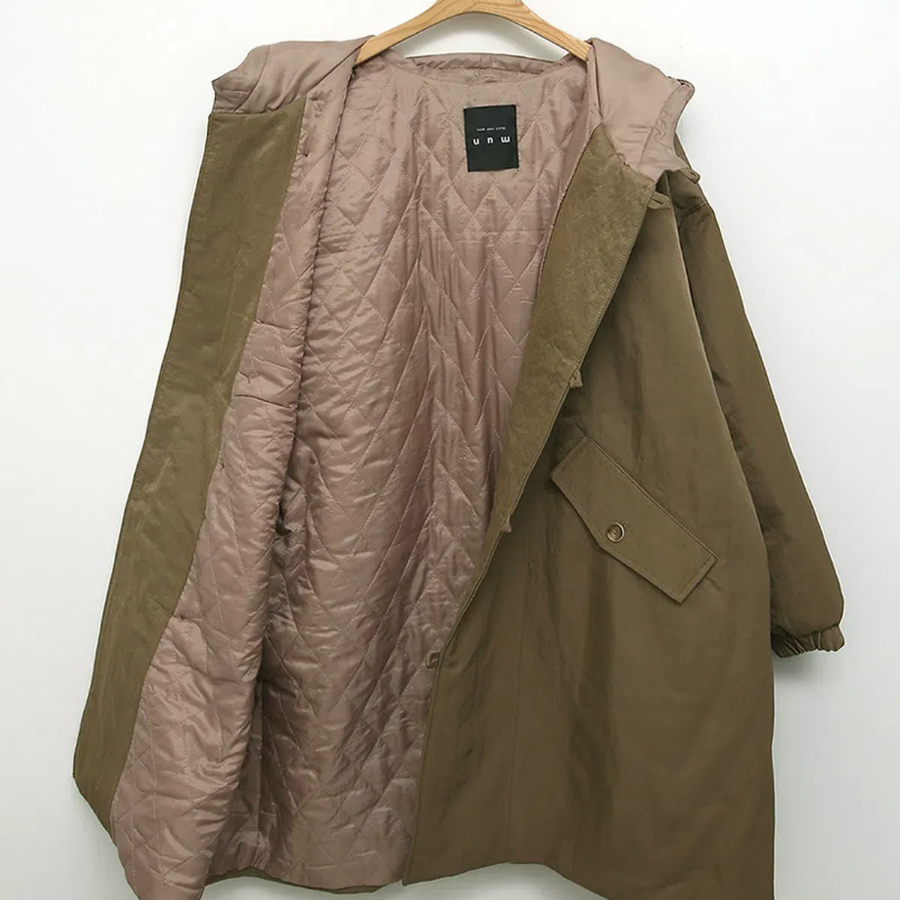 Nylon Quilted Long Hooded Windbreaker