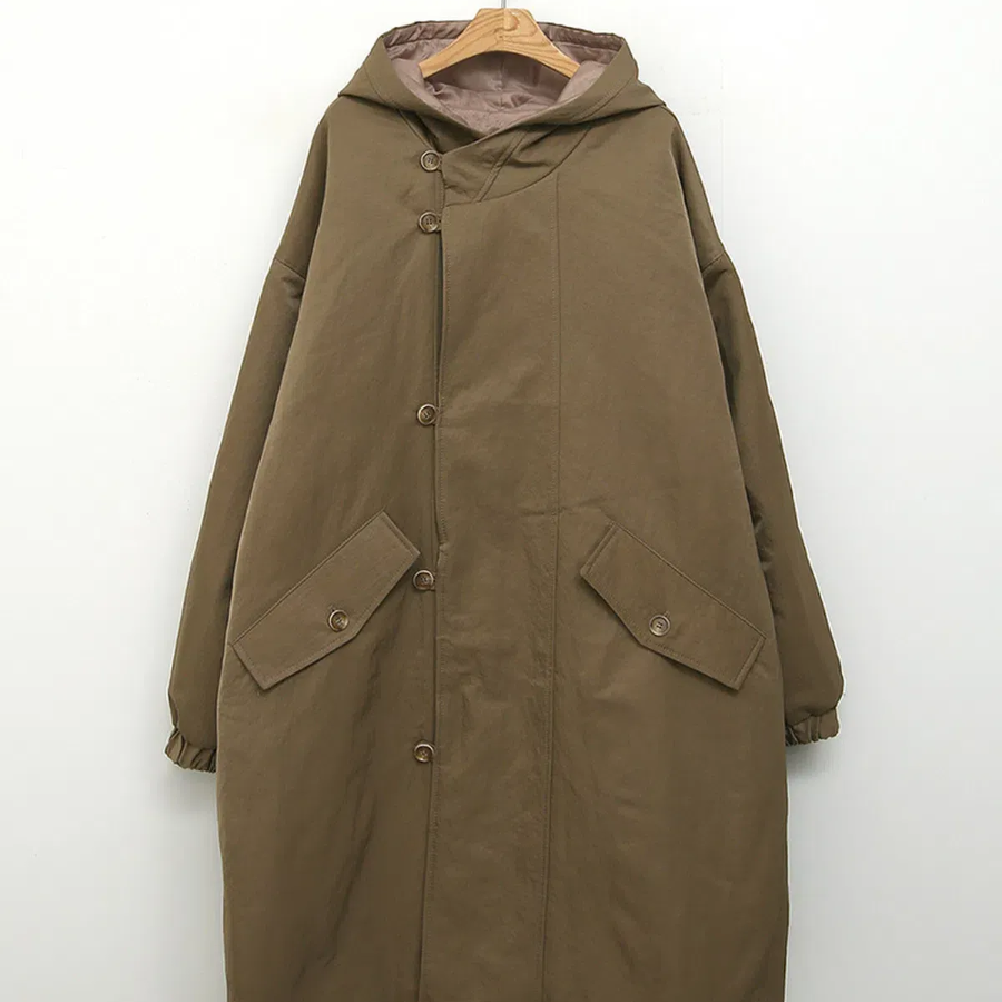 Nylon Quilted Long Hooded Windbreaker