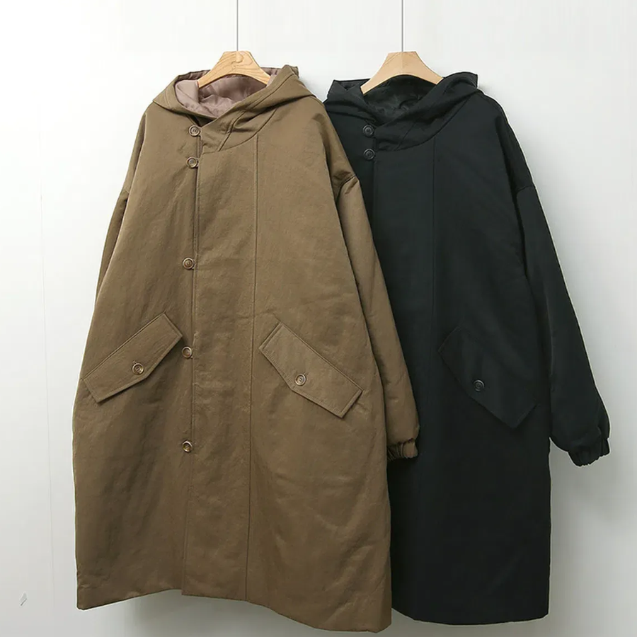 Nylon Quilted Long Hooded Windbreaker