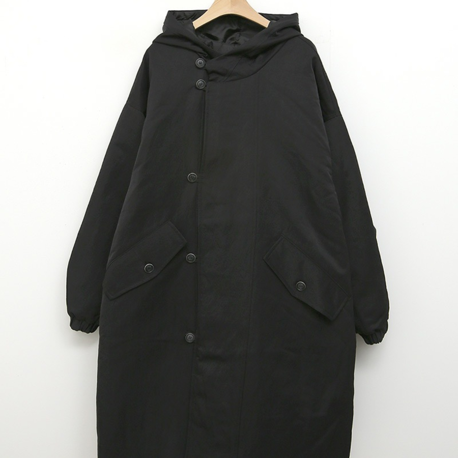 Nylon Quilted Long Hooded Windbreaker