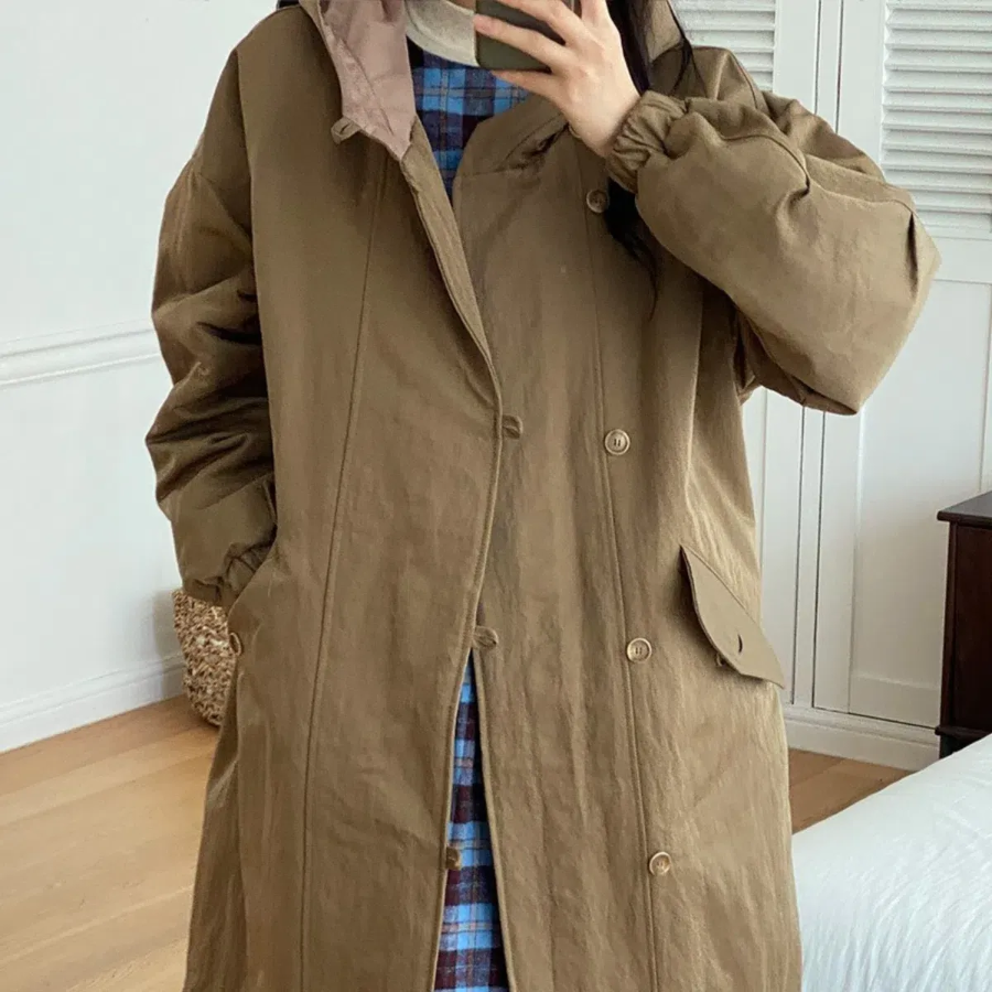 Nylon Quilted Long Hooded Windbreaker