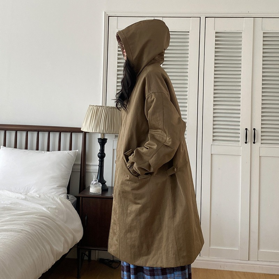 Nylon Quilted Long Hooded Windbreaker