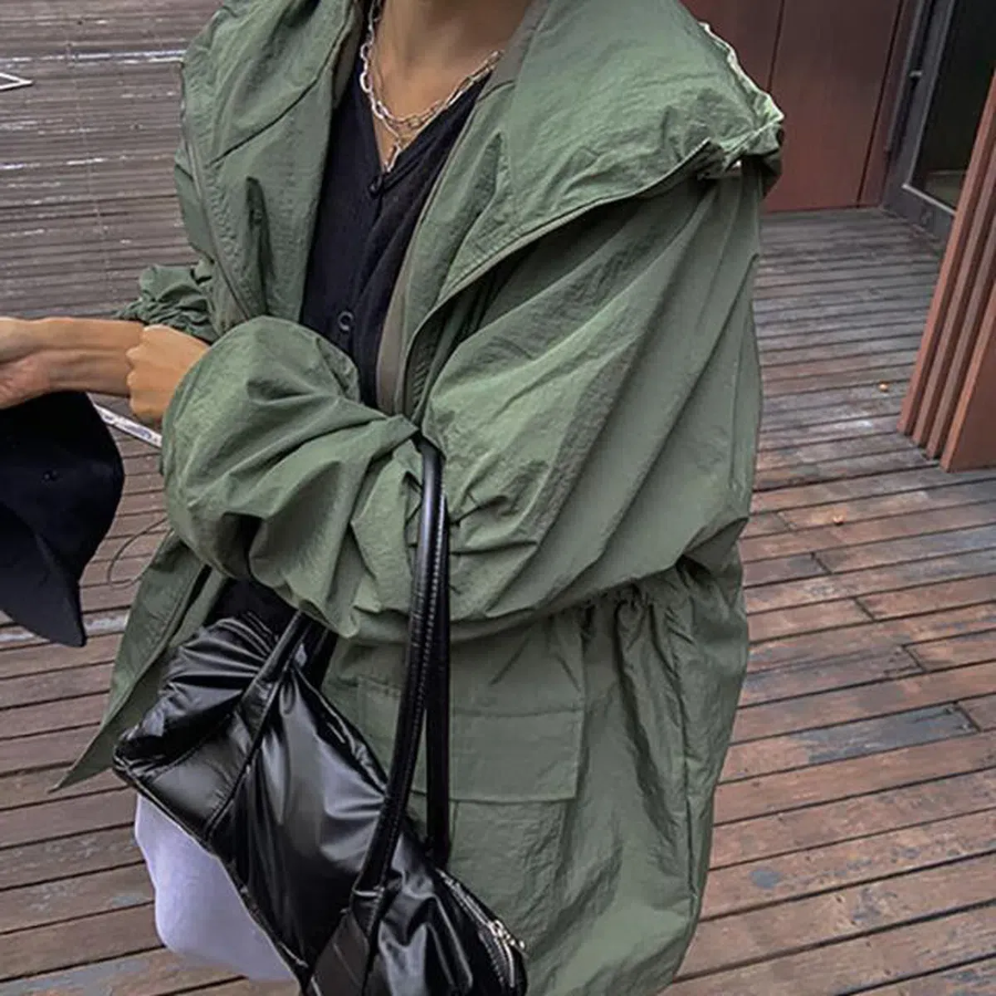 Loose Fit Hooded Cotton Windbreaker