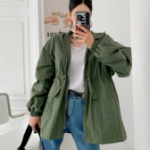 Cotton Half Nylon Shirring Hooded Jacket