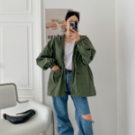 Cotton Half Nylon Shirring Hooded Jacket