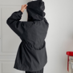 Cotton Half Nylon Shirring Hooded Jacket