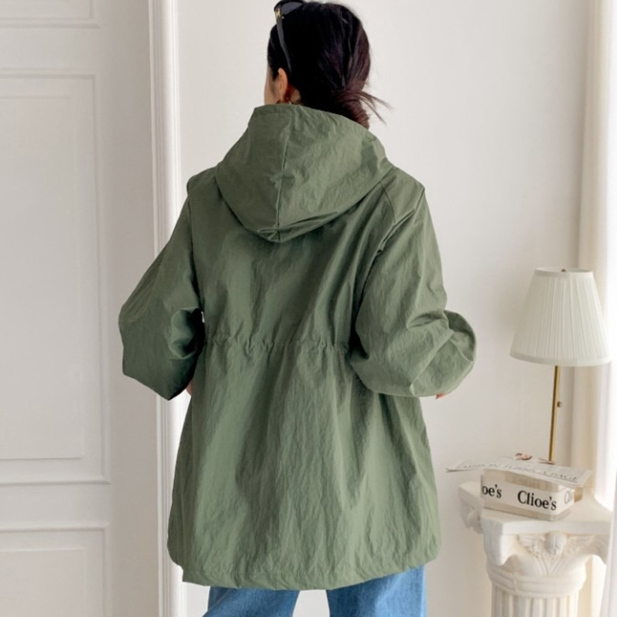 Cotton Half Nylon Shirring Hooded Jacket