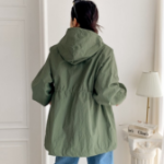 Cotton Half Nylon Shirring Hooded Jacket