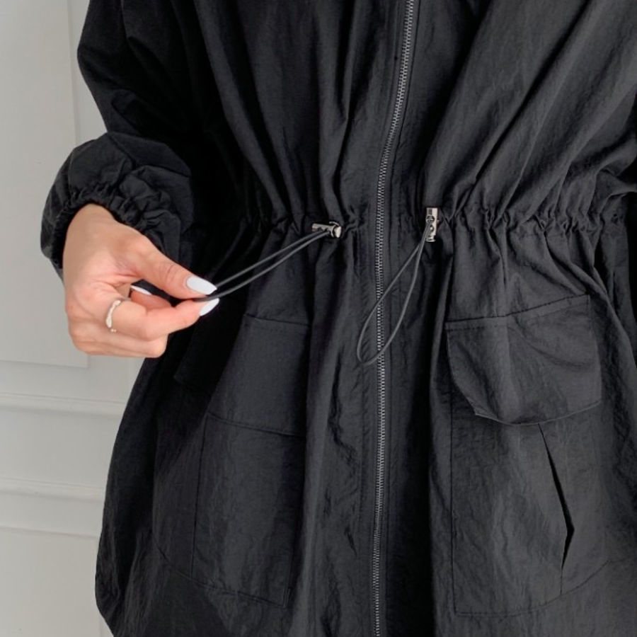 Cotton Half Nylon Shirring Hooded Jacket