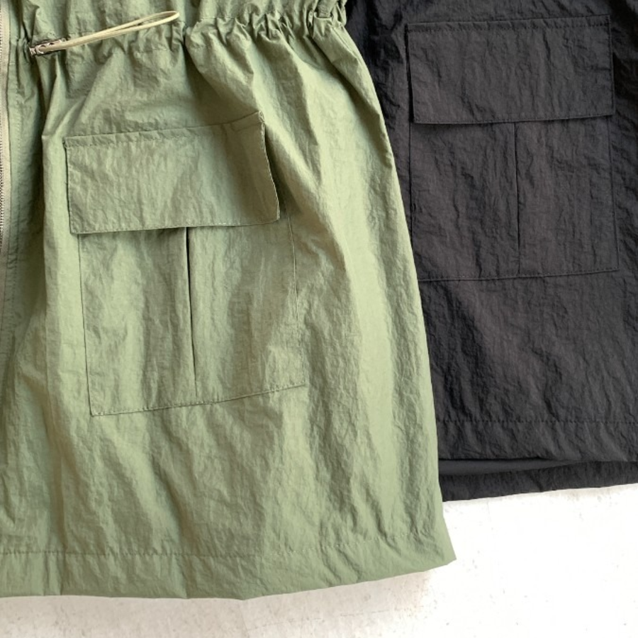 Cotton Half Nylon Shirring Hooded Jacket