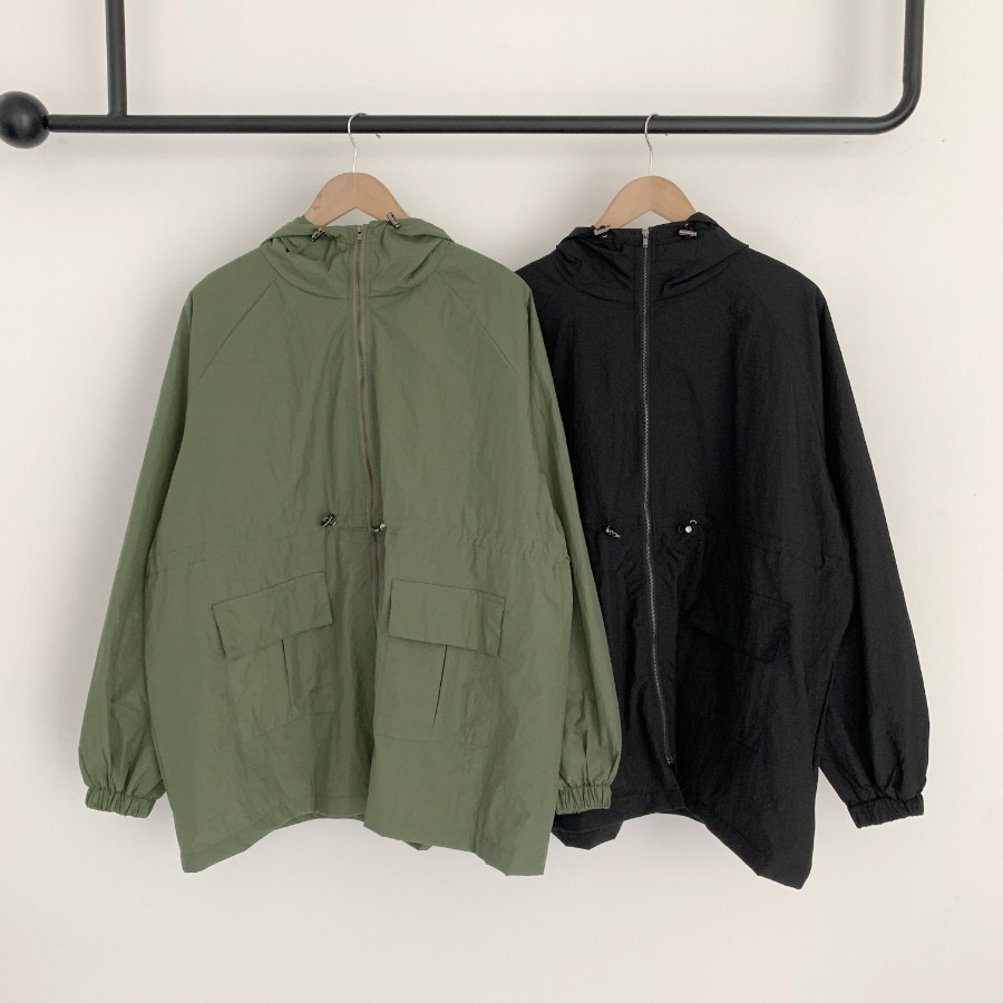 Cotton Half Nylon Shirring Hooded Jacket