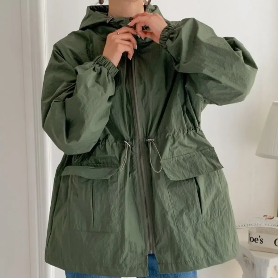 Cotton Half Nylon Shirring Hooded Jacket