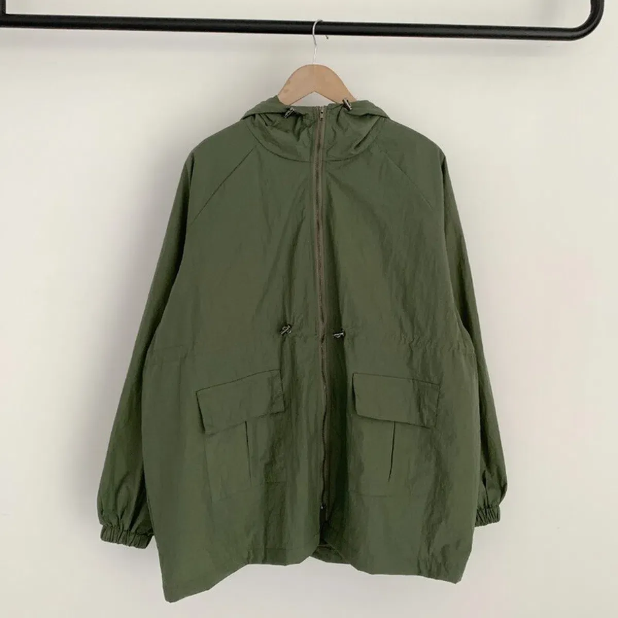 Cotton Half Nylon Shirring Hooded Jacket